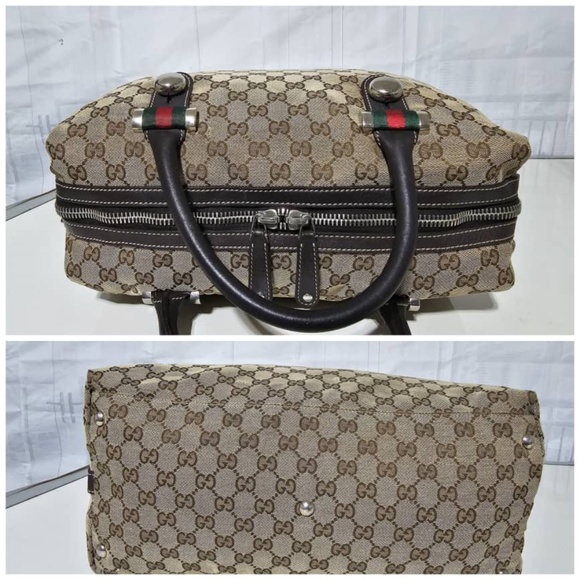 Authentic GUCCI MONOGRAM CANVAS MATCH BALL WEB BOSTON BAG - Picture 8 of 12